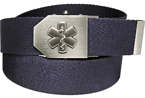 Feuerwehrstore Rettungsdienst-Gürtel Emblem Flaschenöffner in Gürtel-Schnalle | Star of Life-Edition blau | universal verstellbar 150cm | Männer Herren Frauen Damen Kinder | Einsatz Koppel | Not-Arzt