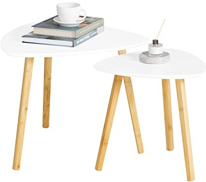 SoBuy Couchtisch 2er-Set – Platzsparende Beistelltisch, Wohnzimmertisch Kleiner Tisch, Groß 55 cm & Klein 40 cm, Weiß, FBT74-W