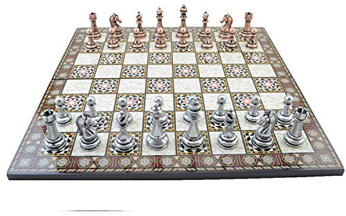 GiftHome Schach-Set für Erwachsene, klassisches Design, Kupfer, handgefertigt, Perlmutt, Schachbrett, King 2,96
