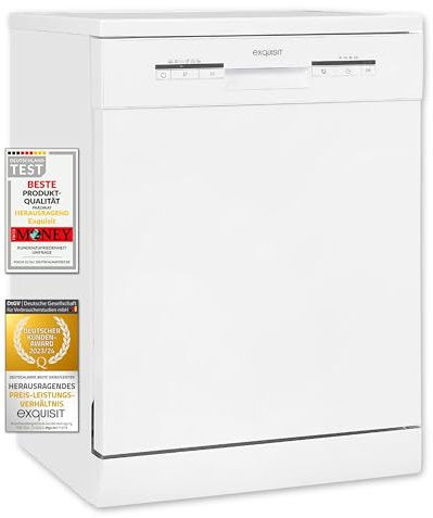 Exquisit Geschirrspüler GSP9112-030E Weiss | Spülmaschine 60 cm freistehend und unterbaufähig | Standgerät | 12 Maßgedecke | Weiß