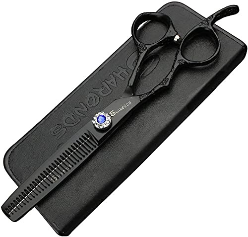 Effilierschere für Linkshänder, 17,8 cm, für Linkshänder, mit Etui, Schwarz
