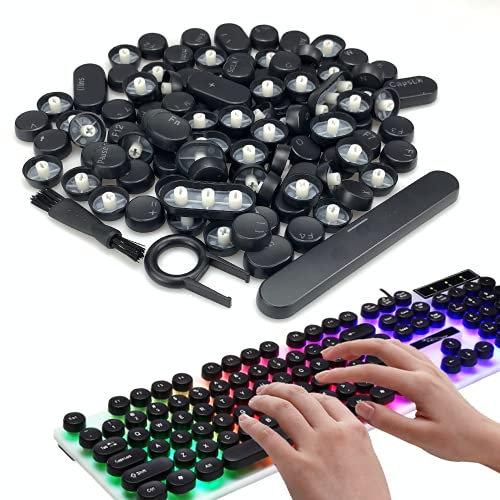 Jiehaojia 104 Pièces Rondes Punk Keycap, Panneau Mat, pour Clavier Mécanique Noir avec Outil de Retrait de Capuchon de Clé et Brosse de Nettoyage