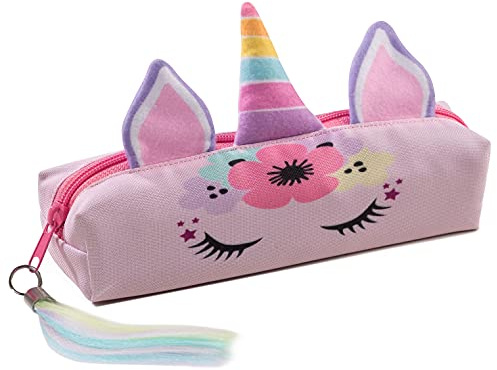 Einhorn Mäppchen Federtasche Schlamperbox Federmäppchen Schüleretui Stiftemappe Unicorn Horn mit Ohren und Regenbogen Schwanz [008]