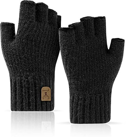 JUNRUI Fingerlose Handschuhe, Handschuhe ohne Finger Winter Warme Strickhandschuhe Arbeiten Camping Wandern Laufen Radfahren Fahren für Herren und Damen