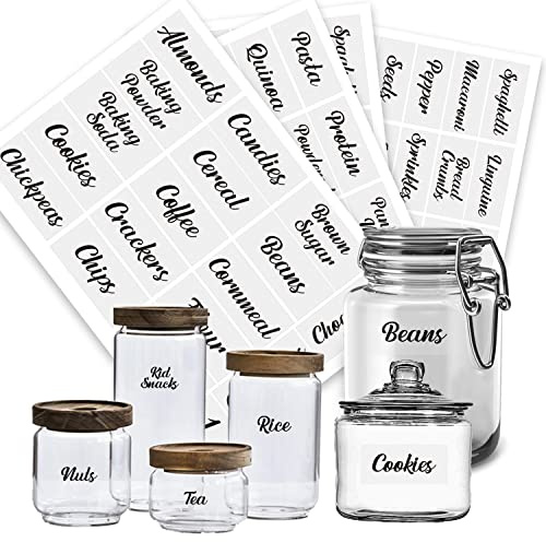 168 Preprinted Pantry Labels, Prefdo Modern Waterproof Food Name Clear Script Label Stickers for Kitchen Organization Jars & Canisters（White）