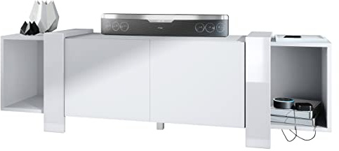 Vladon Lowboard Ida 149 x 45,5 x 34 cm TV-Board mit 4 Fächern und PTO-Türen, Made in Germany, Korpus in Weiß matt, Blenden in Weiß Hochglanz | Große Farbauswahl