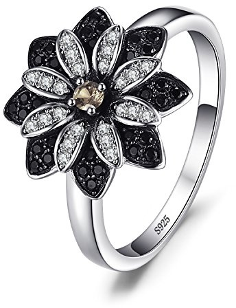JewelryPalace Gänseblümchen Echt Natur Rauchquarz Spinell Ring Damen, Ring mit Schwarz Naturstein Blume Schmuck Set, Damenring Silber 925 für Frauen Ring Cocktail Schmuck Mädchen