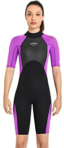 MIAOLLUN Damen-Neoprenanzug Shorty, 2 mm Sommer-Neoprenanzug Einteilige Badeanzüge Neopren-Badeanzug Neoprenanzüge Zum Schwimmen Tauchen Schnorcheln Kanufahren Surfen,A Purple,XL