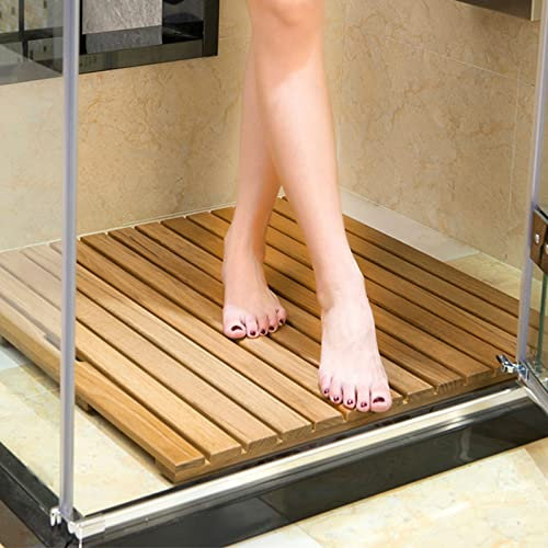 Zhaomi Caillebotis de Douche Extérieur,Tapis de Bain de Douche,Tapis de Bain de Douche en Bois Naturel,avec Pieds et Rainures Antidérapants,pour Salle de Bain et Cuisine (30x30cm/11.8x11.8in)