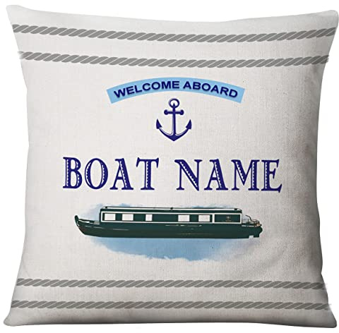 Artylicious Personalised Canal Boat Cushion - boating gift for narrow boat, barge, sailing boat, nautical gift Linen 16 cushion COVER ONLY