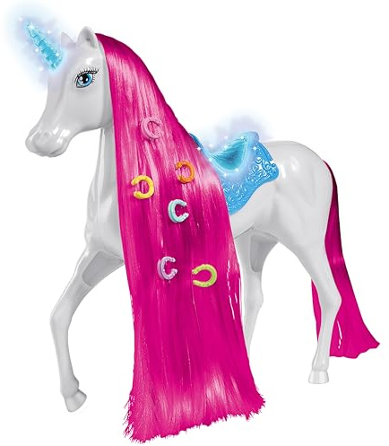 Simba Steffi Love Sparkle Unicorn, Einhorn mit leuchtendem Horn und Sattel, mit Haarclips und Bürste, für 29cm Spielpuppen, Puppe Nicht enthalten, ab 3 Jahren