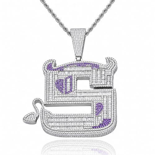 ICEDIAMOND 18K Kreativer Dämon S Großer Bling Iced Out Anhänger & 14MM Rand CZ Diamant Kubanische Kette Halskette, Weißgold Vergoldeter Hip-Hop-Schmuck für Männer