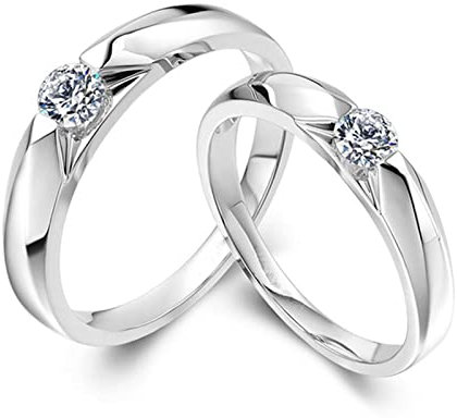 AMDXD Platinum PT950 Ringe Diamant 0.5ct I-J, 2er Diamantring Klassiker Design Solitärring Partnerringe, Damen 52 & Herren 58, Echt Gold Schmuck