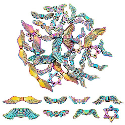 PandaHall 8 Engelsflügel Perlen 32 Stück Fee Flügel Schmetterling Stern Charm Perlen Gestell Beschichtung Engelsflügel Anhänger Regenbogenflügel Perlen Für Ohrring Halskette Armband Schmuckherstellung