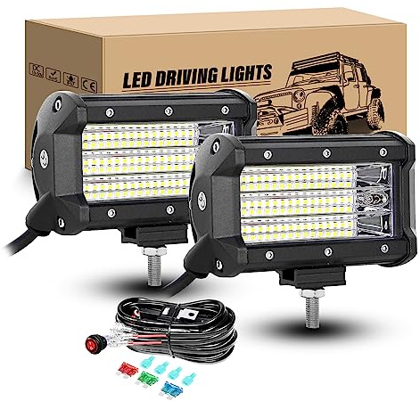 RIGIDON 2 Pcs Led Arbeitsscheinwerfer 5 Zoll 13 cm 135W Flutlight | Led Scheinwerfer 12V 24V Flood Offroad Zusatzscheinwerfer mit Kabelbaum für 4x4 Auto SUV ATV UTV LKW Traktor Fahrzeuge