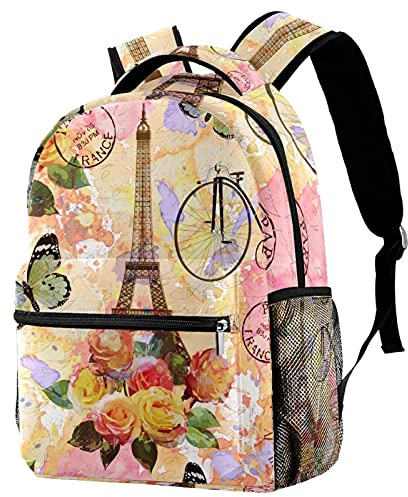 Vintage Paris Eiffelturm Rose Schmetterling Rucksack, Schultasche, Kinderrucksack, Geschenke für Jungen Mädchen