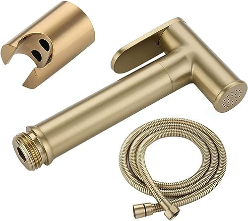 SXLSZ Handheld Bidet Sprayer for Toilet, Brushed Gold Brass Bathroom Cloth Diaper Sprayer Set with 150cm Shower Hose, Wall Mounted Toilet Bidet Sprayer Kit for Feminine Hygiene, Bathing Pets
