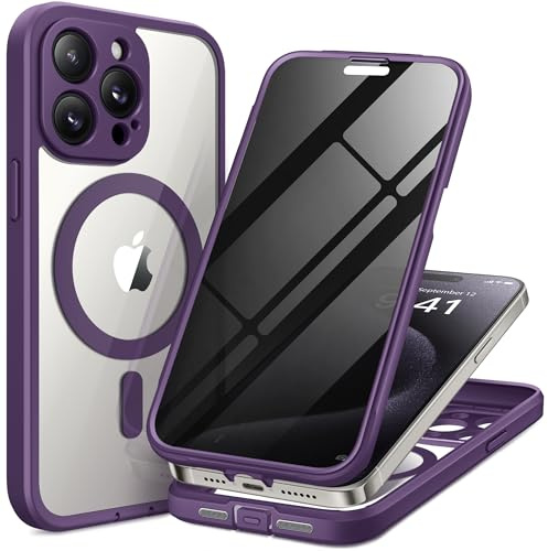 TIESZEN für iPhone 15 Pro Max Hülle, kompatibel mit MagSafe,violett | Integrierter Blickschutzfolie, vollständiger Kameraschutz, staubdichte stoßfeste magnetische Ganzkörper-Hülle, 6.7 Zoll