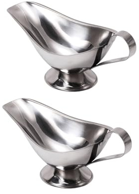 Leadigol Salsera de acero inoxidable, 2 unidades, 5 onzas, taza de condimento, servidor de salsa con labio, plato de salsa con asa, vertedor de salsa para salsas gruesas