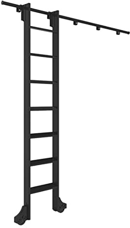 Rollende Bibliotheksleiter, Hardware-Kit, Schiebeleiter, komplettes Set, Hardware-Rollbahn mit Bodenrollenrädern, schwarzes Stahl-Rundrohr, mobile Leiterschienen