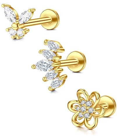 Briana Williams Tragus Piercing Ohr Helix Knorpel Chirurgenstahl 1.2mm Ohrstecker Flach Kurz 6mm 8mm Lippenpiercing Ohrringe Silber