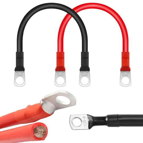 YdseozOA Lot de 2 câbles de batterie 2 AWG 30 cm Fil de cuivre onduleur de batterie avec bornes à anneau M8 12 V Câble de batterie robuste pour motos, camping-cars, bateaux, voitures, camions, etc