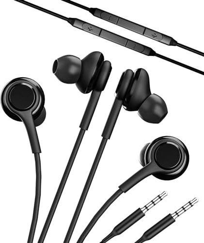 Lot de 2 écouteurs Intra-Auriculaires filaires avec Microphone, câble de 1,2 m, Compatible avec Samsung Galaxy S6 Edge+, S7 Active S10+, iPhones, iPads, PC et Plus