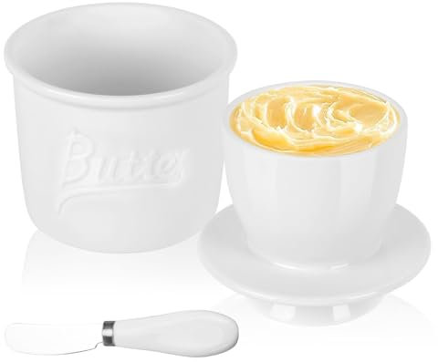 Contenitore per Burro con Coperch, barattolo di burro in ceramica Contiene 150ml/5.2OZ di Burro, Portaburro in Porcellana, Burriera Francese con Coperchio Per la Conservazione del Curro, Con Spatola