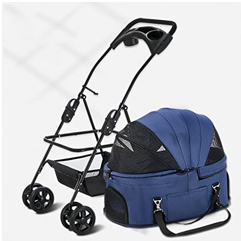 Hundebuggy für mittelgroße Hunde, Kinderwagen für Katzen/Hunde, Haustier-/Katzen-/Hundebuggy, Kinderwagen, Premium-Kinderwagen, abnehmbarer Tragewagen, Trolley mit Getränkehalter, Regenschutz (Grau