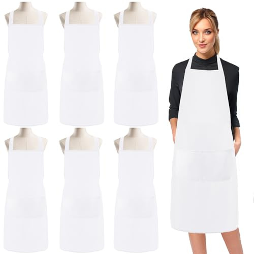 EOGRFW Kochschürze,Weiß Schürzen mit 2 Taschen,Verstellbare Schürze,Weiß Kochschürze für Männer Damen,Unisex Köche Schürze,Latzschürze für Küche Kellner Friseur Barista