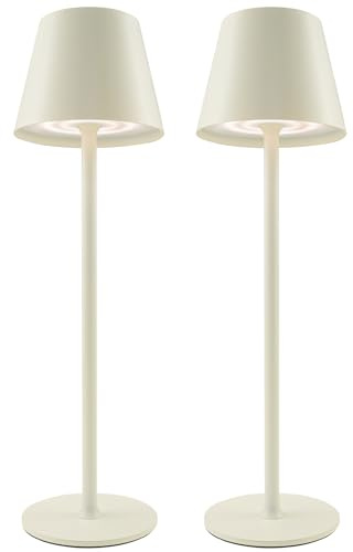 Rechargeable Lamps Full Metal Set of 2, Rechargeable Table Lamps UK with 3 Color Modes, 5200mAh Battery Operated Lamp, Touch Control Wireless Lamp Indoor and Outdoor IP54 Waterproof (Macaron Beige)