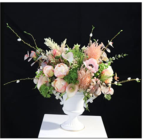 CWLPSL Künstliche Blumen zur Dekoration, künstliche rosa Hortensie, 1 Set mit Metallvase, künstliche Penoy-Hortensie, Gänseblümchen, für Tischdekoration, künstliche Blumen für Zuhause