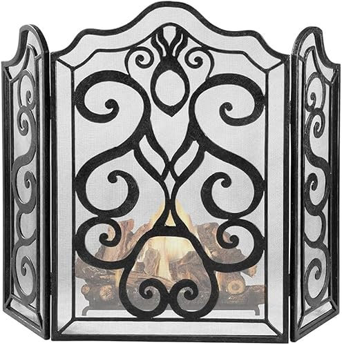 Antiker Kaminschirm, festlicher Feuerschutz mit Scrollwork-Design, freistehendes Paneel, Funkenschutz, Sicherheitsabdeckung für Weihnachtsdekoration