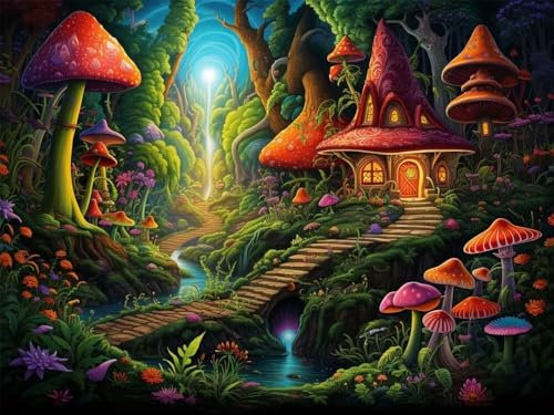 Paint by Numbers for Adults Mushrooms Fantasy, Painting by Numbers for Adults 24x16Inch/60x40cm, Oil Painting Colour with Brushes and Acrylic Pigment Paintings Kits for Home Decoer (Frameless) -PT769