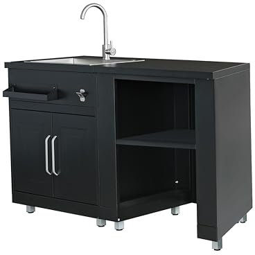 Oviala Outdoor Küche 2-teilig mit Spüle schwarz