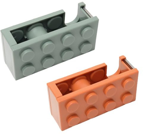 IKOPFLN 2 Pezzi dispenser nastro adesivo Dispenser Nastro Adesivo Dispenser per Nastro Adesivo a Forma di Mattoncini Adatto per Scrivanie Ristoranti Negozi di Fiori （verde+arancione）