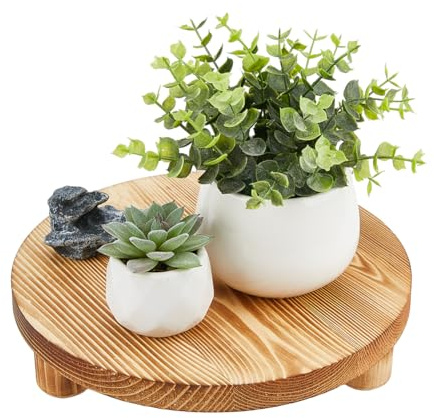 DICOSMETIC Round Wooden Risers for Display Bathroom Counter Sink Decor Wood Pedestal Stand BurlyWood Wood Farmhouse Soap Tray 25.5x5.3cm Round Wooden Tray for Home Kitchen Table