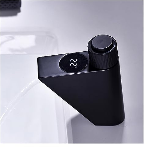 Basin Faucet Bathroom Sink Faucet All Copper Hot and Cold Water LED Display Memory Thermostat Bathroom Sink Black Faucet (Color : Black)