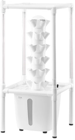 VEVOR Sistema di Coltivazione Idroponica, 30 Baccelli Verticali a 6 Livelli, Torre Idroponica Mobile con Pompa dell'Acqua e Luce, Germinazione Interna, per Erbe Aromatiche Frutta Verdura
