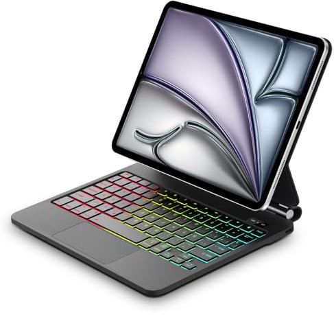 Teclado para iPad Air 13 (M3 2025 y M2 2024) y Pro 12,9 (6ª, 5ª, 4ª, 3ª Gen), Magic Keyboard para iPad Air 13 / Pro 12.9 Pulgadas, 7 Colores Retroiluminada, Diseño Magnético Flotante, Español Ñ, Negro