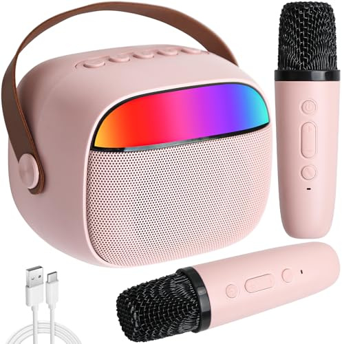 Karaoke 2 Micrófonos Inalambricos Juguetes Niña,Karaoke Infantil con Efectos de Cambio de Voz y Luces LED,Altavoz Bluetooth Portátil para Adultos,para Reuniones Familiares,Navidad,Regalos