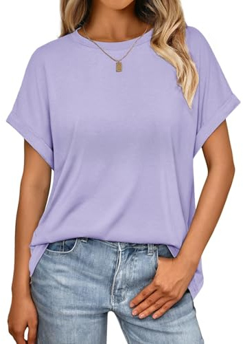 Cuptacc Womens Tops UK Crew Neck Casual Basic Ladies Tops Elegant Loose Fit Short Sleeve T Shirt Solid Color Comfort Tunic