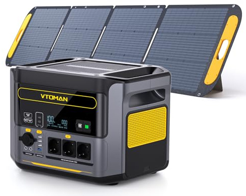 VTOMAN Station Électrique Portable avec 200W Panneau Solaire, 828Wh Batterie LiFeP04 Générateur Solaire de sortie/entrée 1000W CA, Capacité évolutive 2376Wh pour Camping, Camping-cars, Urgence