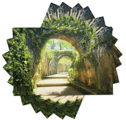 Cotton Linen Fabric Vine Tunnel Placemats, Scenic Realism Dining Table Place Mats for Party Kitchen Restaurant Table Decor Indoor Outdoor, Washable Green Tablemats Set of 6, 45x30cm