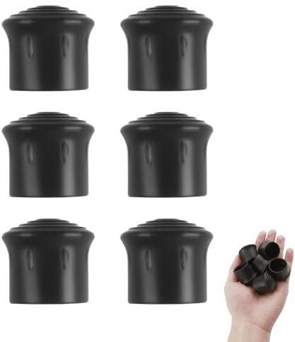 6 Pack 25mm Rubber Ferrule Caps Non-Slip Floor Protectors for Chair Legs | Heavy-duty PVC, anti-scratch for wood tile floors, easy push-on fit, noise reducing, fits ladders crutches garden furniture