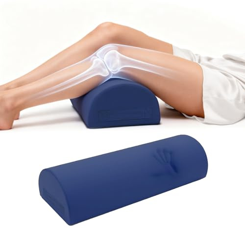 Ruizman Knee Pillow for Back Sleeping - Half Moon Under Knee Pillow for Sleeping on Back - Memory Foam Bolster Pillow for Legs Support, Removable Cover & Humanized Handle (Navy Blue)