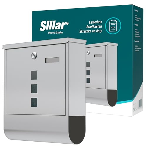 Cassetta postale da esterno con scomparto per giornali in acciaio inossidabile, cassette postali con scomparto per pacchi e serratura |10 × 30,5 × 33,5 cm | 2 chiavi | Argento | Formato A4