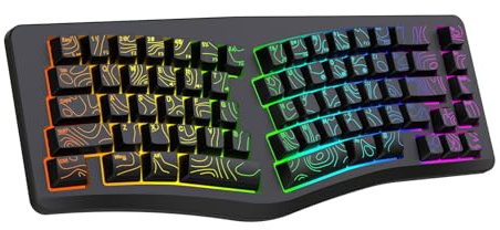 Tosuny Clavier Ergonomique divisé, Clavier de Jeu Filaire 69 Touches avec Rétroéclairage RVB, 25 Touches Anti-ghosting, Saisie Naturelle, divisé Compact pour Ordinateur