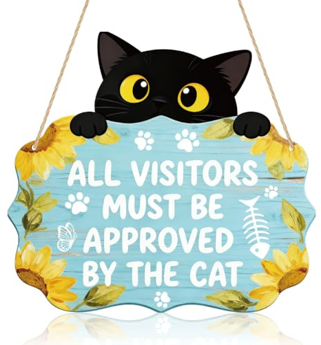 ANATTASOUL Willkommen Schild Katze Und Sonnenblume Türschild Willkommen Holz 25.5x28x0.5cm Willkommensschild Haustür Deko Ganzjährig für Wand, Hof, Veranda, Garten, Geschenk zum Einzug