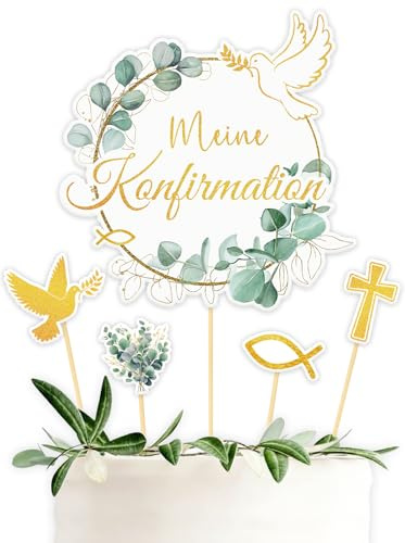 Tortendeko Konfirmation Tortendeko, 9 Stück Cake Topper Konfirmation Deko Torte Papier Kuchen Deko, Taube Fisch Tortendekoration Junge Mädchen